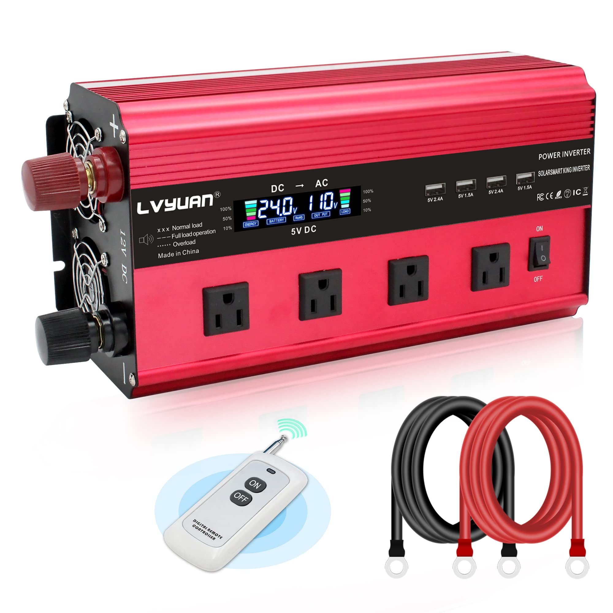 LVYUAN 正弦波 インバーター 24V 2000W/最大4000W LVYUAN 正弦波 インバーター 24V 2000W/最大4000W